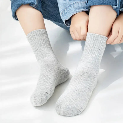 5 Pairs Pure Cotton Children  Socks Black White Grey Solid Color Unisex Breathable Sports School Socks Baby Girl Calf Socks