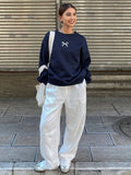 Casual Women's Sweatshirts Kawaii Bow Graphic Prints Pullover Comfortable Warm