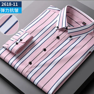 Summer men's long-sleeved shirt spring and summer ice silk thin stripes business casual high-quality work clothes wear fashion