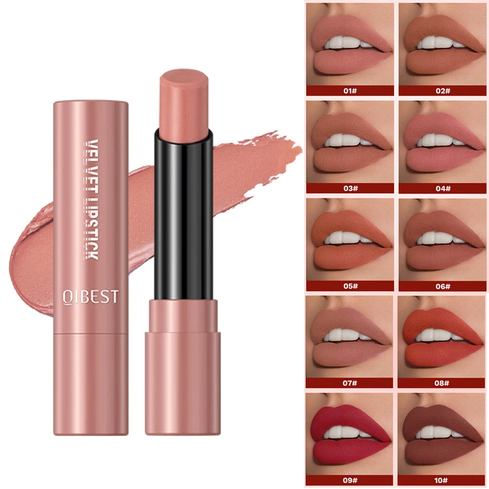 QIBEST Velvet Matte Lipstick Non Staying Cup Moisturizing and Long Lasting Sexy Nude Matte Lip Stick Makeup Korean Cosmetics