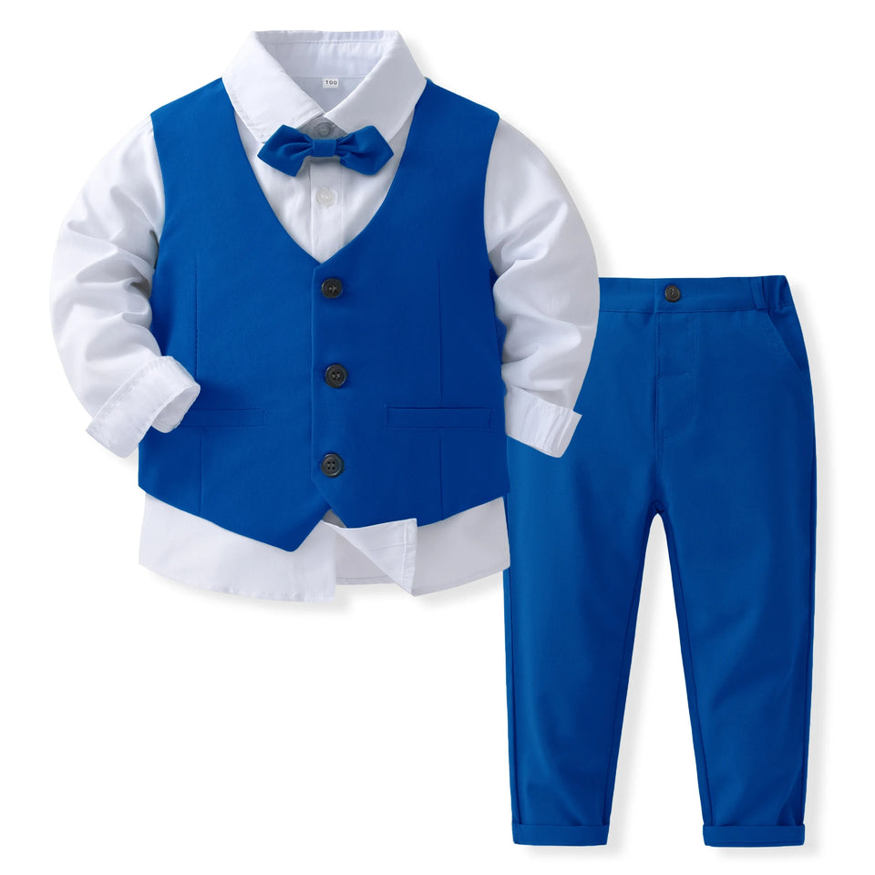Pink Wedding Flower Suit for Kid Boy Spring Autumn Winter Gentleman Vest 4PCS Formal Sets 123456 Years Children Birthday Clothes