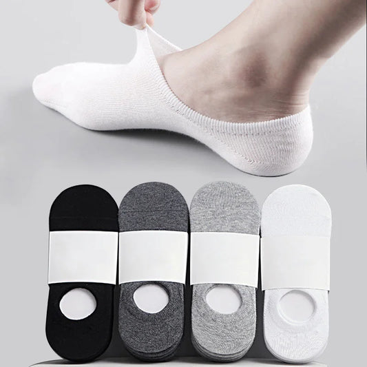 5 Pairs Men's Invisible Socks Slippers Cotton Silicone Non-slip Summer No-show Male Ankle Socks Casual Breathable Thin Boat Sock