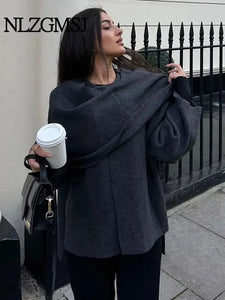 Winter Female Scarf Coat Long Sleeve Knitted Asymmetric Jackets For Women