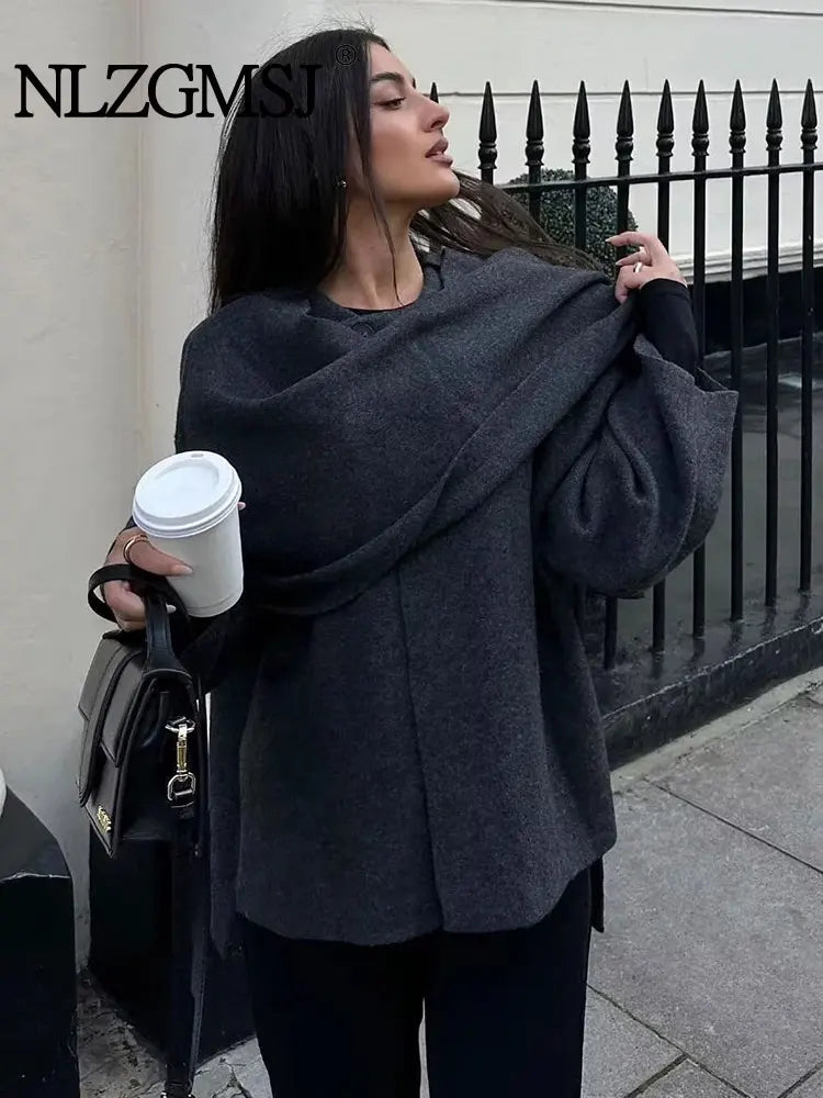 Winter Female Scarf Coat Long Sleeve Knitted Asymmetric Jackets For Women