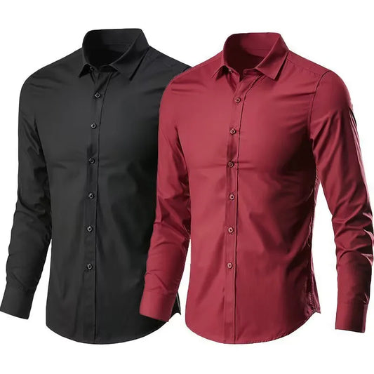 Men's Elastic Spring And Autumn New long Sleeve Shirt Anti-wrinkle Free ironing Business Comfort Fashion Breathable Slim