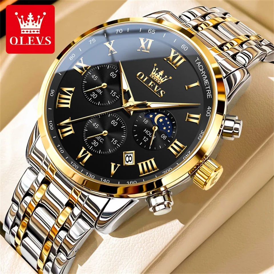 OLEVS 5529 Luxury Quartz Watch For Men Roman Scale Moon Phase Chronograph Man Watches Waterproof Luminous Calendar Wrist Watch