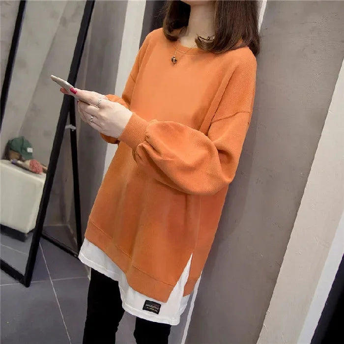 Plus Size Two-Piece Illusion Sweatshirt Women's Medium-Length Casual