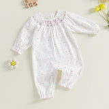 Toddler Girls Floral Print Ruffle Sleeve Romper with Bow Detail and Smocked Waistband for Summer Outfits