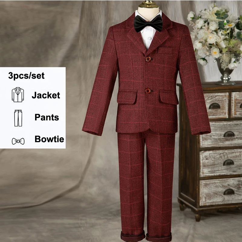 Children Formal Wedding Party Suit Set Boys Birthday Party Performance Chorus Costume Kids Blazer bowtie Pants Clothing Set