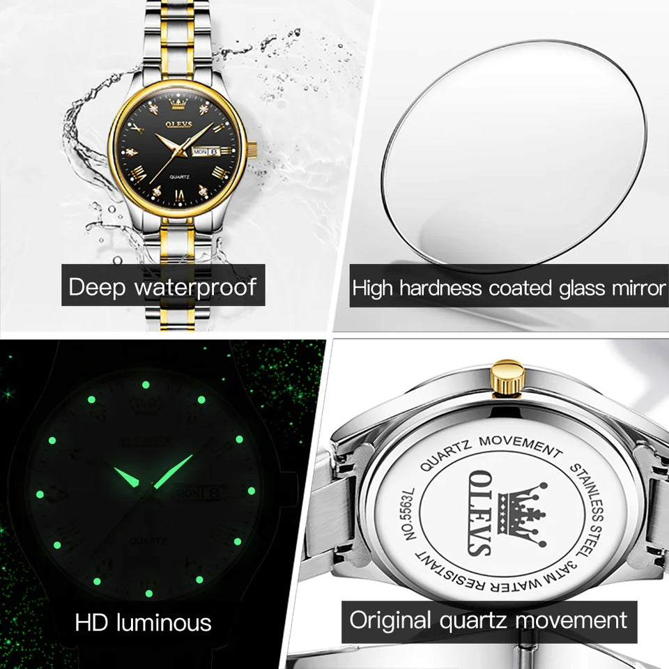 OLEVS High Quality Luxury Couple Watch For Men Women Stainless Steel Original Watches Top Brand Waterproof Couple Wrist Watches