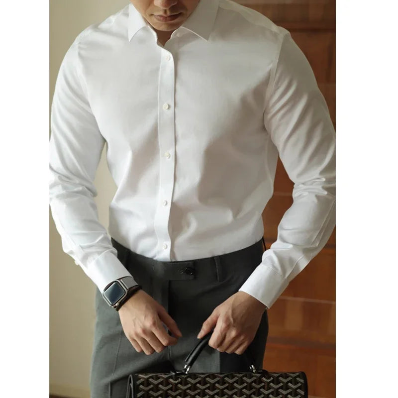 Men's long sleeved shirt casual, simple, high-quality, wrinkle free, slim fit, business formal, all season collection