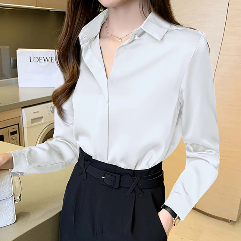 Satin Women Shirt Vintage Long Sleeve Blouse Women Silk Elegant Womens Tops  Shirt Autumn Female Clothing