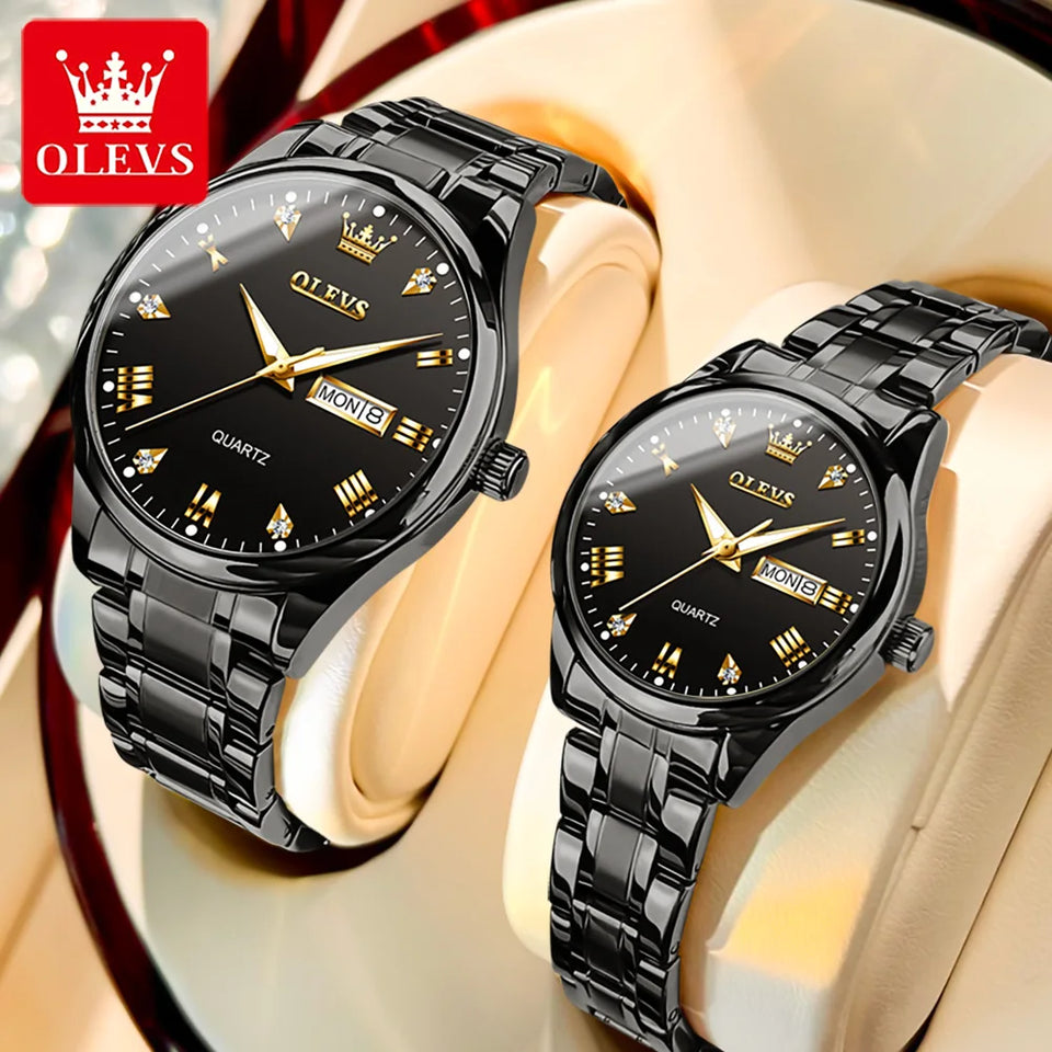 OLEVS High Quality Luxury Couple Watch For Men Women Stainless Steel Original Watches Top Brand Waterproof Couple Wrist Watches