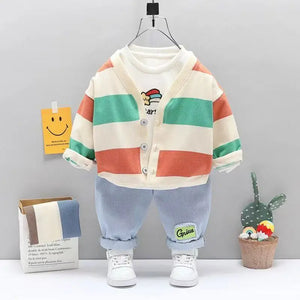 Fashion Children Boy Clothing Outfits Set High Quality Striped Coat + T Shirt + Jeans Pants 3PCS Boys Kids Clothes 1 2 3 4 Years