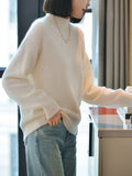 100% Pure Wool Sweater Women's Autumn/Winter Half High Collar Solid Color