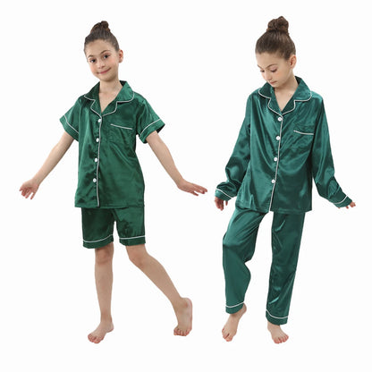 New Children Silk Satin Pyjamas Set Baby Sleepwear Autumn Kids Loungewear