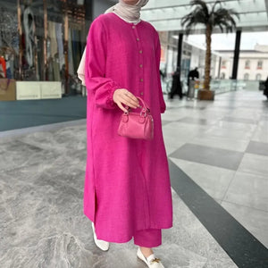 Casual Muslim Set Party Dresses for Women Abaya Caftan Muslim Dress Plus-size Autumn Loose Temperament Commuter Long 2-piece Set