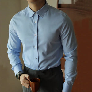 Men's long sleeved shirt casual, simple, high-quality, wrinkle free, slim fit, business formal, all season collection