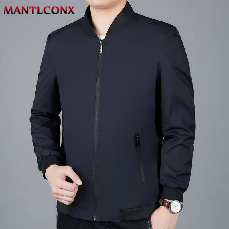 Casual Luxury Solid Color Men's Jacket Spring Autumn Thin V-neck Baseball Jacket for Men Zipper Up Jacket Man Outerwear Tops 3XL