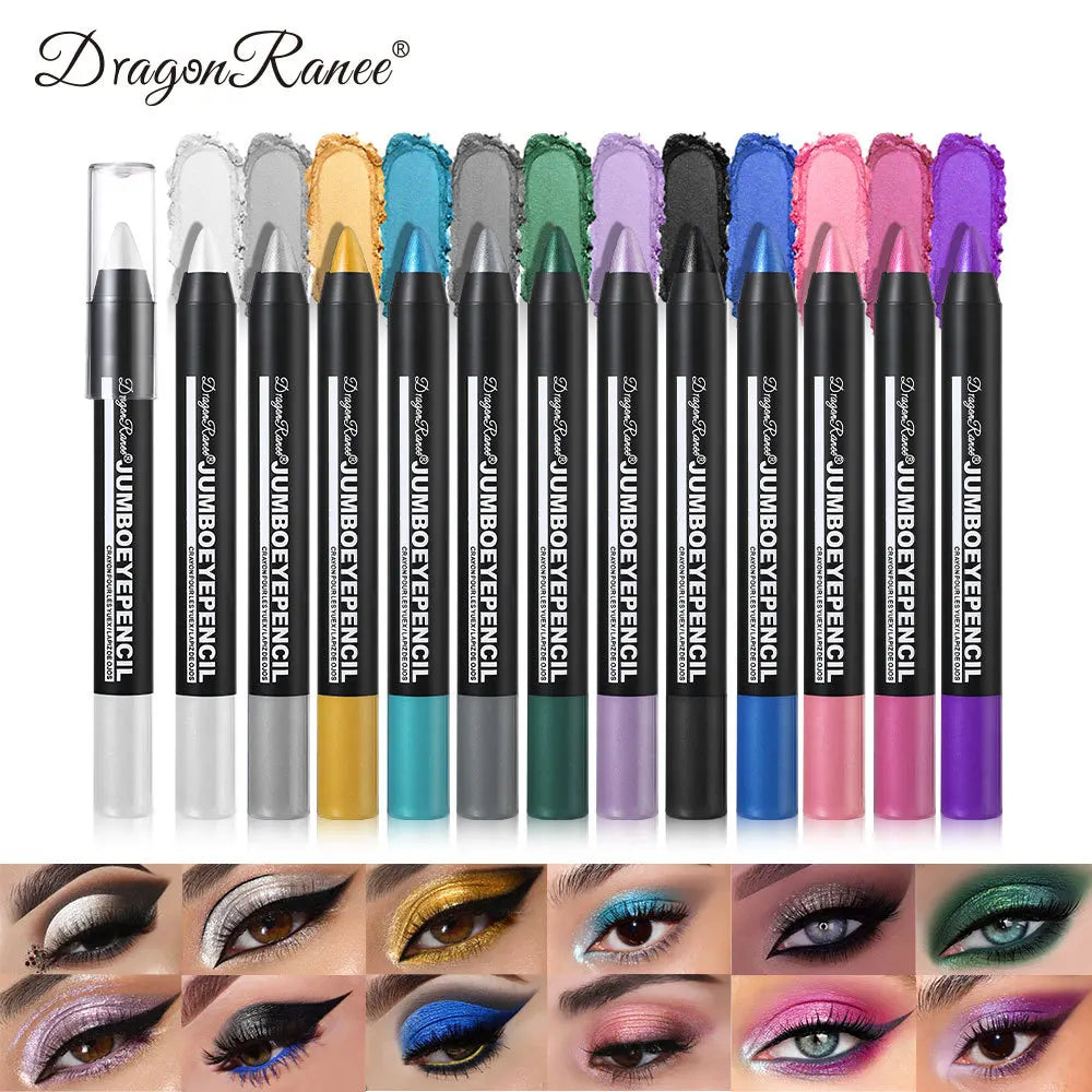 Smoky Dark Green Eyeshadow Pencil Stick Waterproof Pearlescent 12 Colors Metallic Glitter Eye Shadow Highlighter Pen Makeup Tool