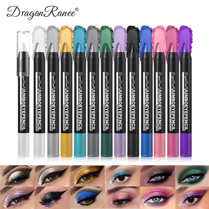 Smoky Dark Green Eyeshadow Pencil Stick Waterproof Pearlescent 12 Colors Metallic Glitter Eye Shadow Highlighter Pen Makeup Tool