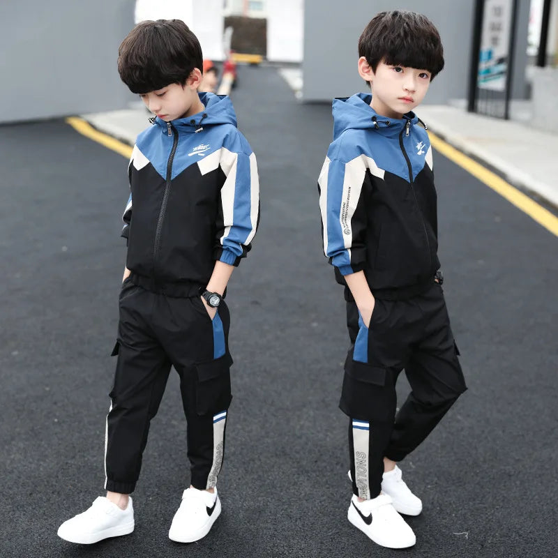 Teen Kids Spring/Autumn Long Sleeve Children's Hooded Sport Suit Boy's Clothing Sets
