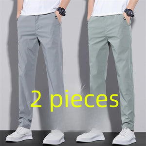Summer Ice Silk Slim Fit Trousers Men's Thin Versatile Trendy Casual Straight-leg Trousers