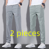 Summer Ice Silk Slim Fit Trousers Men's Thin Versatile Trendy Casual Straight-leg Trousers