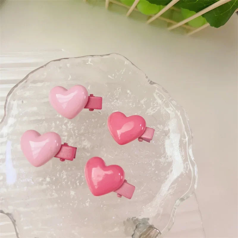 6Pcs/Set Heart Hairpins Women Peach Pink Color Mini Small Bangs Clip Side Hair Clip Simple Headwear Girls Y2K Korean Accessories