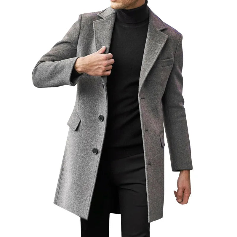 Autumn and Winter New Men's Windbreaker British Long sleeved Woolen Coat