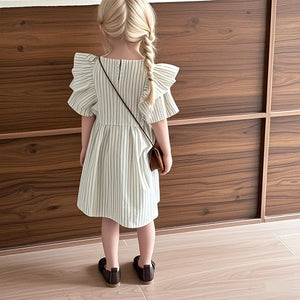 Summer Thin Brother Sister Outfits Boy Children Cotton Short Sleeve T-shirt+Shorts 2pcs Girl Baby Striped Fly Sleeves Dress