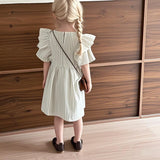 Summer Thin Brother Sister Outfits Boy Children Cotton Short Sleeve T-shirt+Shorts 2pcs Girl Baby Striped Fly Sleeves Dress