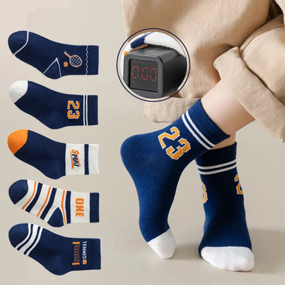 5 Pairs Kids Boys Socks Tennis Series Children Sport School Students Socks