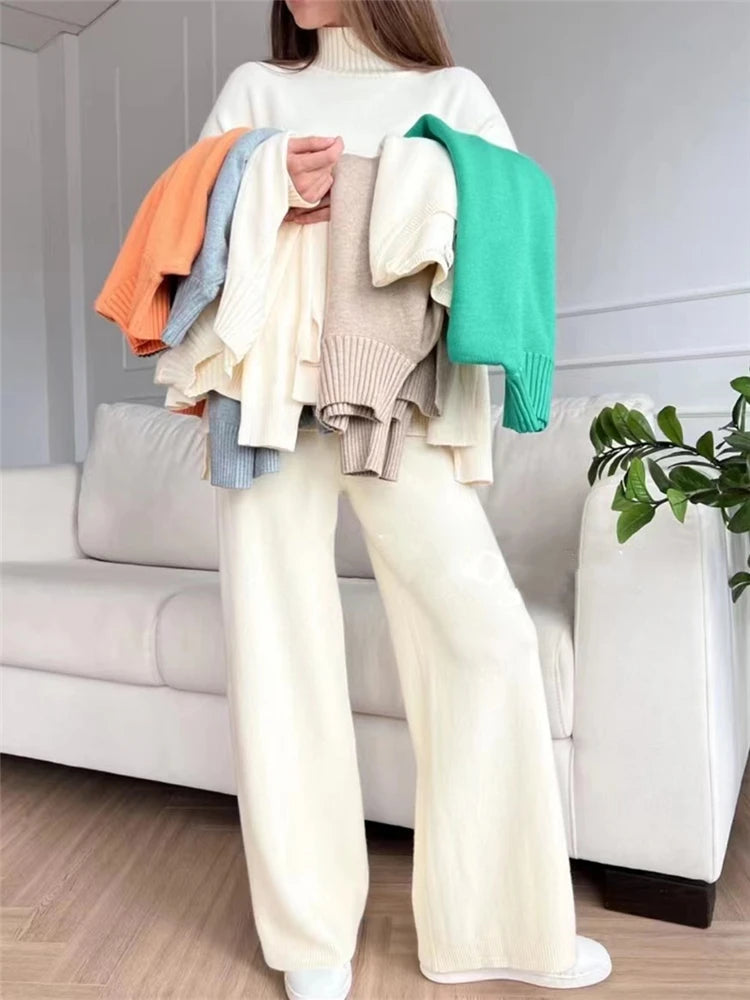 Autumn Winter 2 Pieces Women Sets Knitted Tracksuit