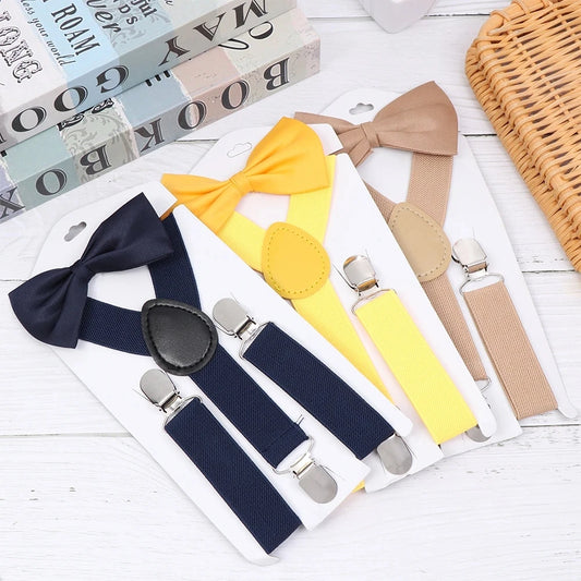 Kids Suspenders With Bowtie Fashion Children Bow Tie Set Boys Braces Girls Adjustable Suspenders Baby Wedding Ties Accessories