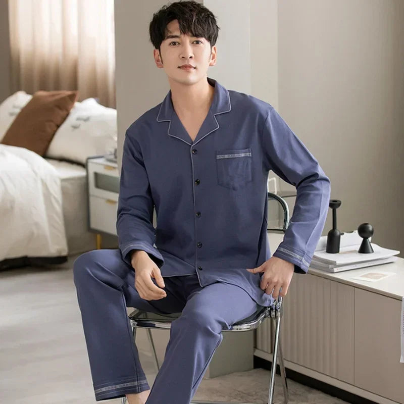 2025 Spring Couple Long Sleeve 100% Cotton Pajama Sets for Men Korean Loose Sleepwear Suit Pyjamas Women Homewear Home Clothes