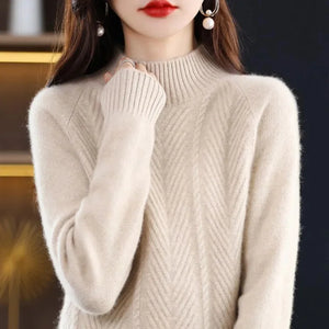 Sweater Women Half Turtleneck Pullover Knitted Sweaters Warm Knitwear Female