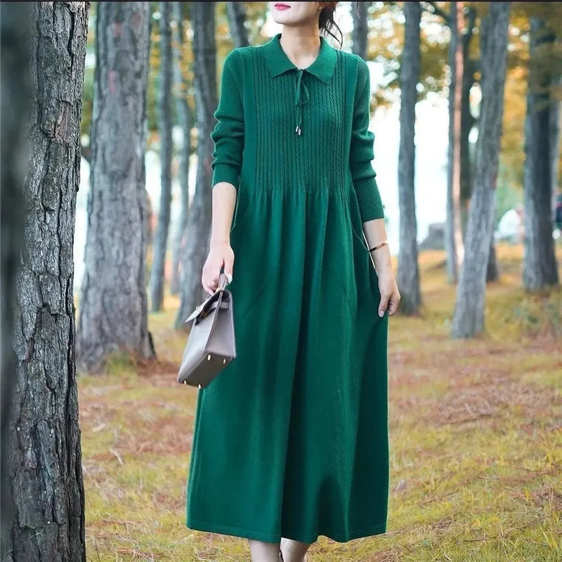 Stylish Versatile Sweater Dress For Women Long Style Over The Knee Knitted Sweater