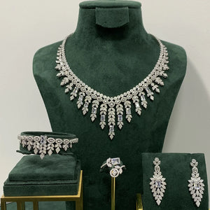 Luxury Bridal Necklace Set for Women Cubic Zirconia Wedding Jewelry Sets Decoration for Party Dress Suit Full Set