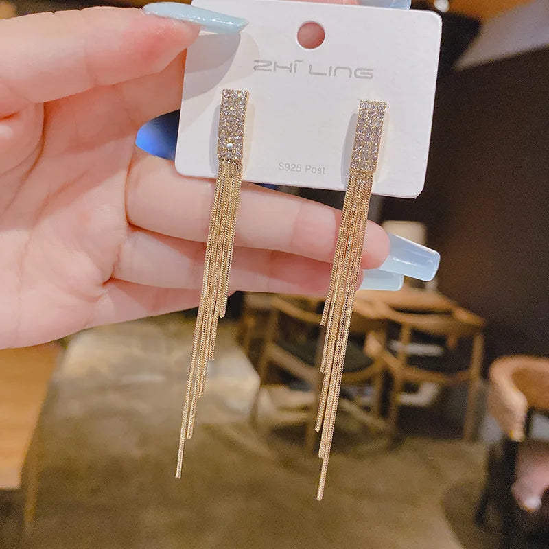 Hanging Earrings Retro Long Tassel Earrings feminine temperament  Coconut Rhinestone S925 Silver Needle 2023 NEW Fashion Jewelry