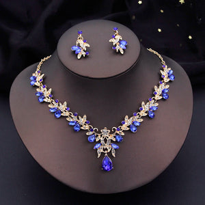Water drop Butterfly Bridal Jewelry Sets for Women Earring Necklace Set Rhinestone Crystal Wedding Jewelry Sets 3 Pcs Gifts