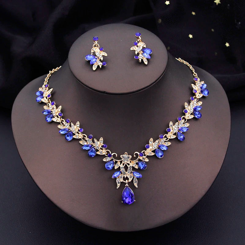 Water drop Butterfly Bridal Jewelry Sets for Women Earring Necklace Set Rhinestone Crystal Wedding Jewelry Sets 3 Pcs Gifts