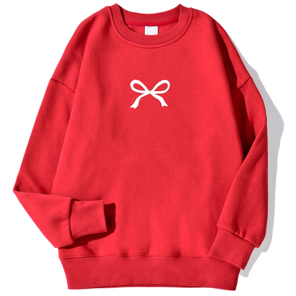 Casual Women's Sweatshirts Kawaii Bow Graphic Prints Pullover Comfortable Warm