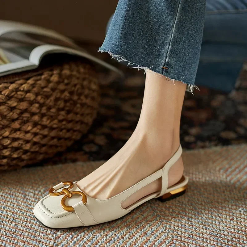 Women's Sandals Elegant Office Ladies Shoes and Sandals Women Casual Shoes Square Heel Sandals Slip on Woman Flats