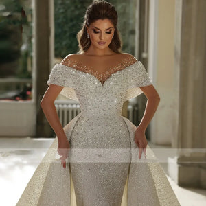 Mermaid Luxury Wedding Dresses Sweetheart Off The Shoulder Vestido De Novia Lace Detachable Train Robe De Mariee Customized