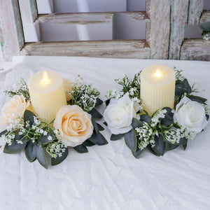 Valentine's Day Candlestick Wreaths Artifical Rose Candles Aromatherapy Party Table Desktop