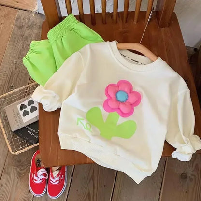 Autumn Baby Girl Clothes Set Children Sports Stereoscopic Floral Sweatshirt