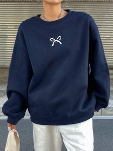Casual Women's Sweatshirts Kawaii Bow Graphic Prints Pullover Comfortable Warm