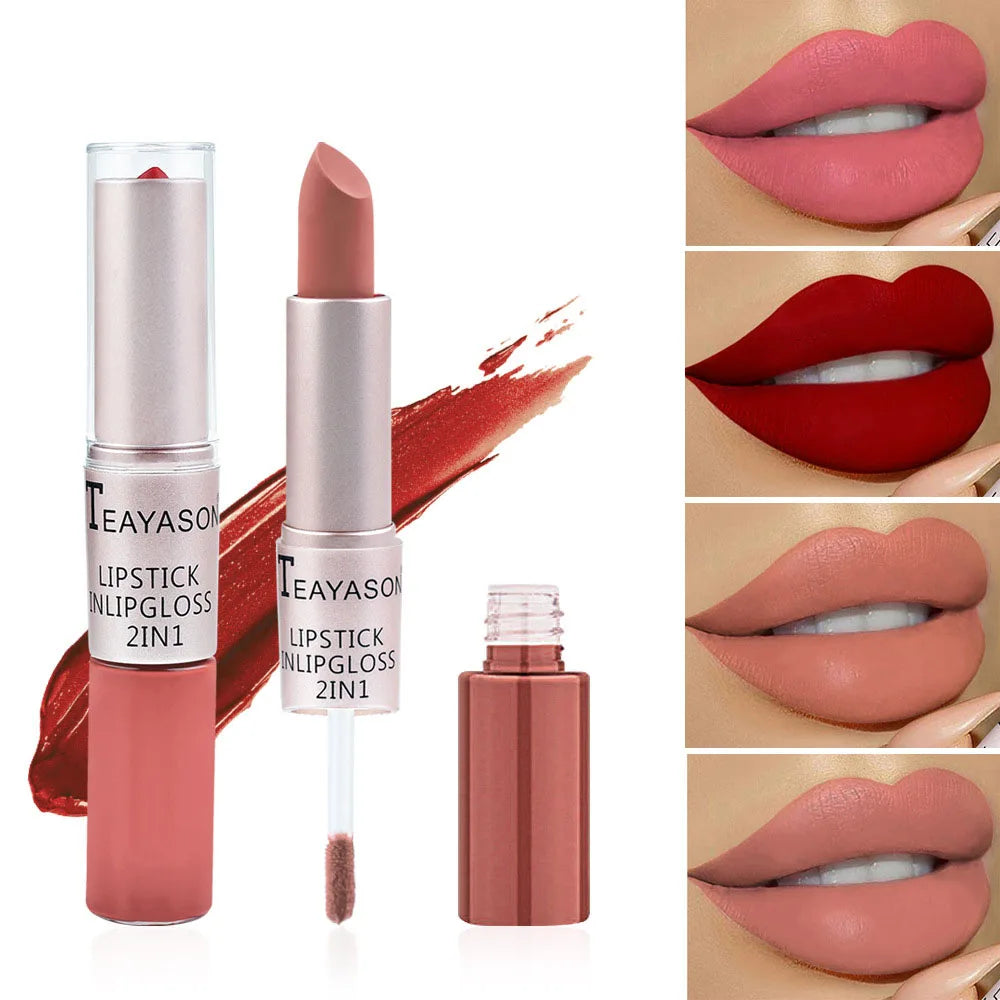 1PC Pink Lipstick Sexy Lip Gloss 2 In 1 Lip Tint Waterproof Long -Lasting