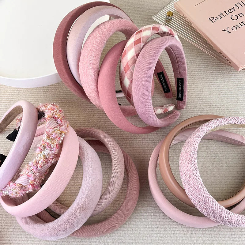 Sweet Romantic Pink  Headband Sponge Wide Hair Band for Woman Girl Temperament Hair Hoop Fashion Versatile Hair Accessories Gift